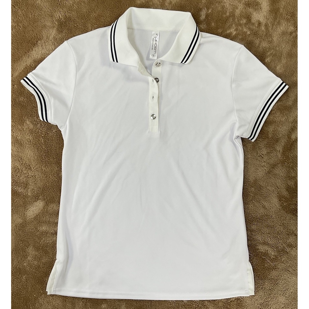 InPhorm Womens S White Polo Shirt With Black Accents Golf, Tennis Athletic 486